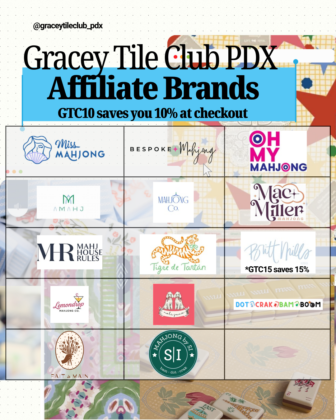 Gracey Tile Club PDX affiliate brand partners, including Fait a Main Studio and Mahjong by Si